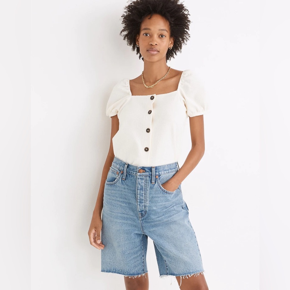 MADEWELL Jacquard Square-Neck Puff-Sleeve Top NEW